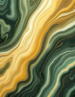 The primary subject of the image is a close-up of a marbled stone, featuring a mix of green, yellow, and brown colors. The setting is a natural environment, with the stone being the main focus of the scene. The visual style is a close-up of the stone, showcasing its unique texture and patterns. The colors and mood of the image are warm and earthy, with the green, yellow, and brown hues creating a sense of natural beauty.