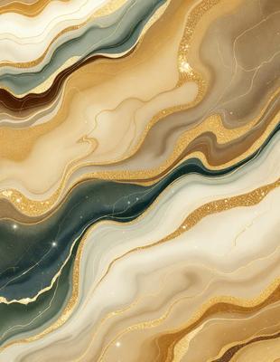 The primary subject of the image is a marble-like pattern with gold accents. The setting is a marble-like surface, possibly a wall or a countertop. The visual style is a combination of a photo and digital art, creating a unique and eye-catching design. The colors and mood of the image are predominantly gold and earthy tones, giving it a luxurious and elegant appearance.