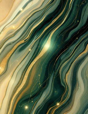 The primary subject of the image is a close-up of a green and gold marble wall. The setting is a room with a marble wall, and the visual style is a photo. The dominant colors are green and gold, creating a warm and luxurious atmosphere.