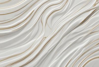 The primary subject of the image is a white marble wall with a gold-colored pattern. The setting is a room with a white marble wall, and the visual style is a photo. The dominant colors are white and gold, creating a luxurious and elegant atmosphere.