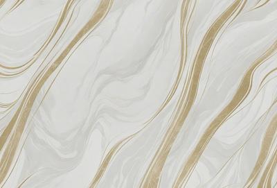 The primary subject of the image is a marble wall with a gold and white color scheme. The setting is a room with a white background, and the visual style is a close-up of the marble wall. The colors and mood of the image are elegant and sophisticated, with the gold and white tones creating a luxurious and refined atmosphere.