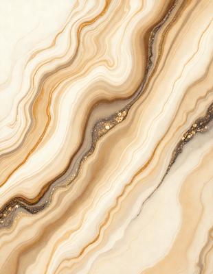 The primary subject of the image is a marble-like stone with a gold-like pattern. The setting is a marble countertop, and the visual style is a close-up of the marble. The colors and mood of the image are warm and elegant, with the gold-like pattern adding a touch of luxury.