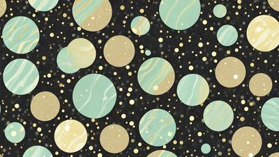 The primary subject of the image is a pattern of circles, which are arranged in a visually appealing manner. The circles are of various sizes and are placed on a black background. The setting appears to be a digital art or illustration, as the circles are arranged in a way that creates a cohesive and aesthetically pleasing design. The overall atmosphere of the image is one of creativity and visual interest, with the gold and blue colors adding a touch of elegance and sophistication to the composition.
