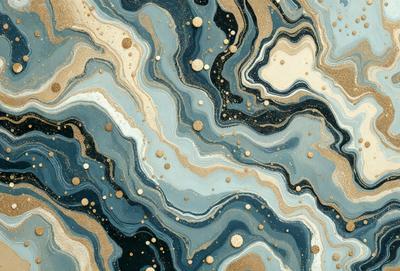 The primary subject of the image is a blue and gold patterned tile. The setting is a close-up of the tile, showcasing its intricate design. The visual style is a combination of digital art and illustration, creating a unique and eye-catching pattern. The dominant colors are blue and gold, giving the tile a luxurious and elegant appearance.