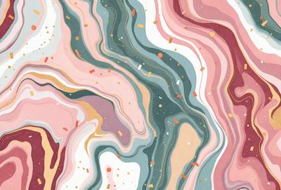 The primary subject of the image is a colorful, abstract design featuring a mix of pink, blue, and gold colors. The setting is a white background, which provides a clean and minimalist appearance. The visual style is a combination of digital art and illustration, creating a unique and eye-catching pattern. The dominant colors and overall atmosphere of the image are vibrant, lively, and energetic, making it an appealing and engaging piece of art.