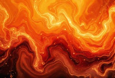 The primary subject of the image is a close-up of a red, orange, and yellow swirling pattern, which appears to be a painting or a digital artwork. The setting is a dark background, which contrasts with the vibrant colors of the swirling pattern. The visual style is a mix of digital art and painting, creating a unique and captivating artistic expression. The dominant colors and overall atmosphere of the image are warm, vibrant, and energetic, evoking a sense of movement and