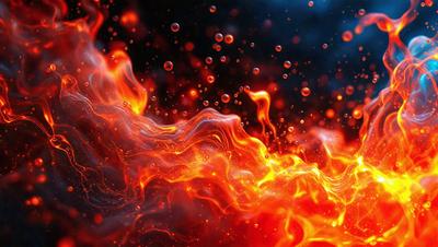 The primary subject of the image is a fire, with a bright orange color and a flame-like appearance. The setting is a dark background, which contrasts with the fire's vibrant hue. The visual style is a digital art or illustration, as the fire appears to be a digital creation. The colors and mood of the image are predominantly warm and intense, with the fire's brightness and the dark background creating a dramatic and captivating scene.