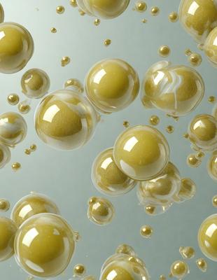 The primary subject of the image is a collection of yellow bubbles floating in a blue background. The setting appears to be a digital art or illustration, as the bubbles are depicted in a visually appealing manner. The visual style gives the impression of a vibrant and lively atmosphere, with the yellow bubbles standing out against the blue background.