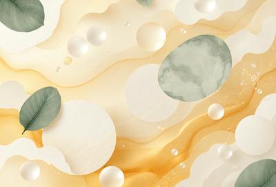 The primary subject of the image is a pattern of circles, which are scattered across a white background. The circles are of various sizes and are arranged in a visually appealing manner. The setting appears to be a white surface, possibly a wall or a piece of artwork. The visual style of the image is a combination of digital art and illustration, creating a unique and eye-catching design. The dominant colors in the image are white and gold, giving the pattern a warm and inviting atmosphere.