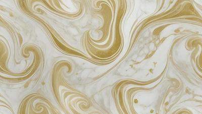 The primary subject of the image is a marble wall with a gold and white pattern. The setting is a room with a marble floor. The visual style is a combination of a photo and digital art, creating a unique and intricate design. The dominant colors are gold, white, and various shades of brown, giving the wall a luxurious and elegant appearance.