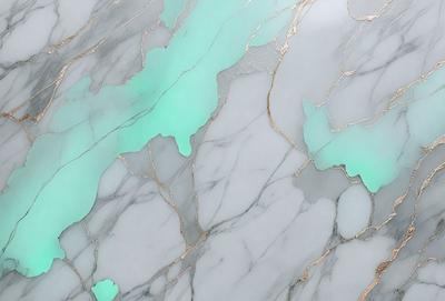 The primary subject of the image is a marble wall with a green tint. The setting is a room with a marble floor. The visual style is a close-up of the marble wall, showcasing its unique texture and color. The dominant colors are green and white, creating a serene and elegant atmosphere.