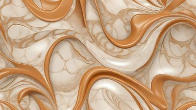 The primary subject of the image is a marble-like pattern, which is a digital artwork. The setting is a white marble-like surface, and the visual style is a combination of digital art and illustration. The colors and mood of the image are predominantly brown and white, giving it a natural and elegant appearance.