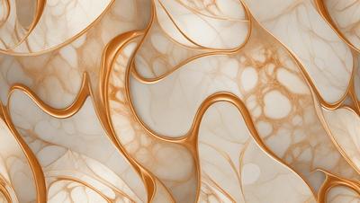The primary subject of the image is a marble wall with a gold-colored design. The setting is a room with a white background, and the visual style appears to be a combination of digital art and illustration. The dominant colors are gold and white, creating a luxurious and elegant atmosphere.