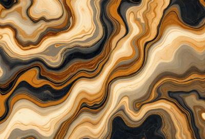 The primary subject of the image is a close-up of a marble-like stone with a swirling pattern. The setting is a natural environment, possibly a rock formation or a stone wall. The visual style is a combination of a photo and a digital art, as the image appears to be a close-up of a natural stone with a digital art-like swirling pattern. The colors and mood of the image are predominantly earthy tones, giving it a natural and organic feel.