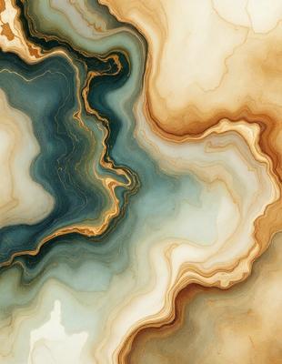 The primary subject of the image is a large, intricate, and colorful painting of a rock formation. The painting features a mix of blue, green, and brown colors, creating a visually striking and unique piece of art. The setting is a canvas, and the visual style is a painting, showcasing the artist's skill in capturing the beauty of the rock formation. The colors and mood of the painting evoke a sense of wonder and appreciation for the natural world.