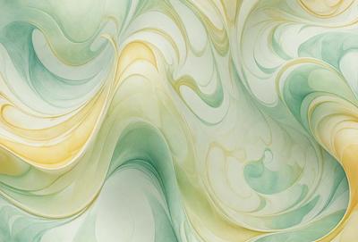 The primary subject of the image is a large, colorful, and swirling pattern. The setting is a wall, and the visual style appears to be a combination of digital art and illustration. The dominant colors in the image are green, yellow, and white, creating a vibrant and lively atmosphere.