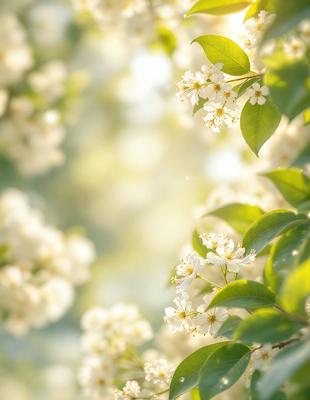 The primary subject of the image is a close-up of a tree filled with white flowers. The tree is surrounded by a bright, sunny environment, which adds to the overall mood of the scene. The visual style of the image is a photo, capturing the beauty of the flowers and the tree in its natural setting. The colors and mood of the image are predominantly white and bright, creating a sense of freshness and vitality.