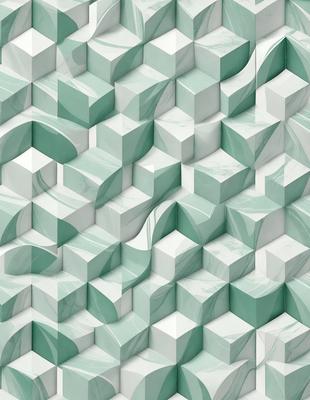 The primary subject of the image is a large, intricate, and colorful pattern made up of white and green squares. The setting is a white and green background, which creates a visually appealing contrast with the pattern. The visual style of the image is a combination of digital art and illustration, showcasing the artist's creativity and attention to detail. The colors and mood of the image are vibrant and lively, with the white and green squares creating a sense of harmony and balance.