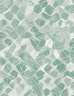 The primary subject of the image is a patterned wallpaper with a green background. The wallpaper features a geometric design, giving it a modern and stylish appearance. The visual style of the image is a close-up of the wallpaper, showcasing its intricate details. The colors and mood of the image are predominantly green, creating a calm and soothing atmosphere.