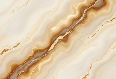 The primary subject of the image is a marble wall with a gold and white color scheme. The setting is a room with a white marble floor, and the visual style is a close-up of the marble wall. The colors and mood of the image are elegant and sophisticated, with the gold and white tones creating a luxurious and refined atmosphere.