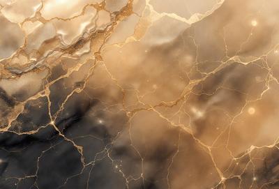 The primary subject of the image is a close-up of a marble surface with a gold-like color. The setting is a room with a marble wall, and the visual style is a photo. The colors and mood of the image are warm and luxurious, with the gold-like color of the marble creating a sense of sophistication and elegance.