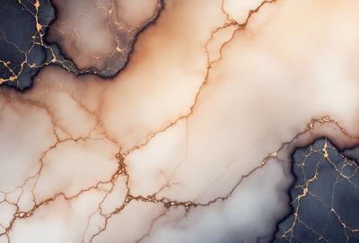 The image features a marble surface with a cracked and textured appearance. The marble appears to be a mix of white and brown, giving it a unique and natural look. The setting is a close-up of the marble, showcasing its intricate details and patterns. The visual style of the image is a close-up of the marble, emphasizing its texture and beauty. The colors and mood of the image are a combination of white and brown, creating a sense of warmth and elegance.