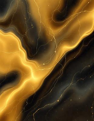 The primary subject of the image is a yellow and black marbled pattern. The setting is a black background, and the visual style appears to be a digital art or illustration. The dominant colors are yellow and black, creating a bold and striking appearance. The overall atmosphere of the image is dynamic and eye-catching.