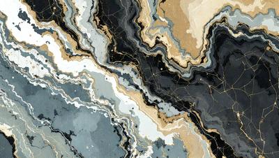 The primary subject of the image is a marble-like pattern, which is a combination of black, white, and grey colors. The setting is a black and white marble-like surface, which serves as the background. The visual style of the image is a mix of photo and digital art, creating a unique and intricate pattern. The colors and mood of the image are predominantly dark and moody, with the black and white marble-like pattern adding a sense of depth and complexity to the scene.