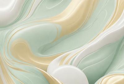 The primary subject of the image is a white and green painting, which features a swirling pattern of colors. The setting is a white background, and the visual style appears to be a combination of digital art and illustration. The dominant colors in the painting are white and green, creating a calming and soothing atmosphere.