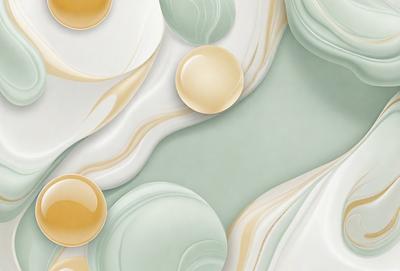 The primary subject of the image is a collection of white and yellow balls, which are arranged in various positions and sizes. The setting is a green background, which adds a contrasting color to the scene. The visual style appears to be a combination of digital art and illustration, as the balls are depicted in a detailed and artistic manner. The colors and mood of the image are predominantly white and yellow, creating a bright and cheerful atmosphere.