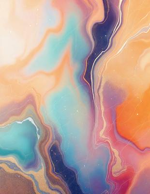 The primary subject of the image is a vibrant and colorful painting featuring a mix of blue, orange, and gold colors. The painting is set against a backdrop of a starry night sky, creating a sense of depth and dimension. The visual style of the painting is a combination of digital art and traditional painting techniques, resulting in a unique and captivating artwork. The overall atmosphere of the painting is lively and energetic, with the colors and patterns evoking a sense of movement and dynamism.