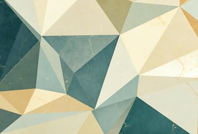 The primary subject of the image is a geometric pattern, featuring a combination of blue, white, and grey colors. The setting is a wall, and the visual style appears to be a mix of digital art and illustration. The dominant colors and overall atmosphere of the image are a blend of blue, white, and grey, creating a modern and sophisticated appearance.