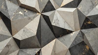 The primary subject of the image is a close-up of a marble wall with a pattern of triangles. The setting is a stone wall, and the visual style is a photo. The dominant colors are gray and black, creating a mood of sophistication and elegance.