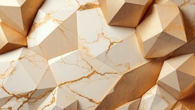The primary subject of the image is a marble wall with a gold and white color scheme. The setting is a room with a marble wall as the main focus. The visual style is a combination of photo and digital art, creating a unique and intricate design. The colors and mood of the image are elegant and sophisticated, with the gold and white tones evoking a sense of luxury and refinement.