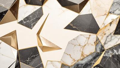 The primary subject of the image is a white marble surface with a gold star pattern. The setting is a white marble wall, and the visual style is a combination of photo and digital art. The dominant colors are white and gold, creating a clean and elegant atmosphere.