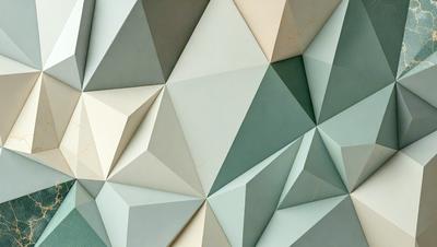 The primary subject of the image is a large, three-dimensional geometric design, possibly a sculpture or a wall art piece. The design features a combination of blue and white colors, creating a visually striking and modern appearance. The setting or background of the image is a white wall, which provides a clean and minimalist backdrop for the geometric design. The visual style of the image is a blend of art and technology, as it appears to be a digital art piece or a 3D model. The colors and mood of the