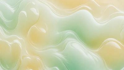 The primary subject of the image is a close-up of a green and yellow swirling pattern, which appears to be a painting or a digital artwork. The setting is a white background, and the visual style is a combination of painting and digital art. The dominant colors are green and yellow, creating a vibrant and lively atmosphere.