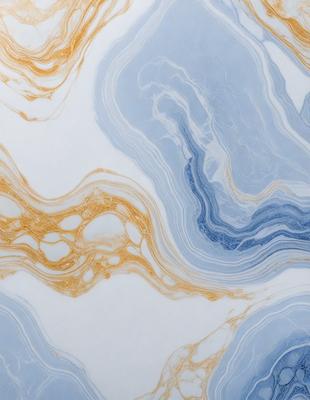 The primary subject of the image is a marble-like pattern with a blue and yellow color scheme. The setting is a white wall, and the visual style appears to be a combination of a photo and digital art. The dominant colors are blue and yellow, creating a vibrant and lively atmosphere.