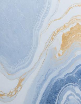 The primary subject of the image is a blue and white marbled tile. The setting is a bathroom, with the tile covering the walls and floor. The visual style is a close-up of the tile, showcasing its intricate design. The dominant colors are blue and white, creating a calm and soothing atmosphere.