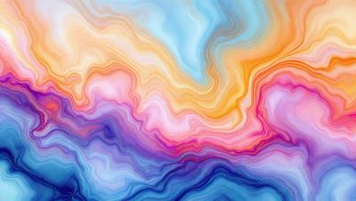 The primary subject of the image is a colorful, abstract art piece featuring a mix of blue, purple, and orange hues. The setting is a blue and purple background, which complements the vibrant colors of the artwork. The visual style appears to be a combination of digital art and illustration, creating a unique and eye-catching design. The overall atmosphere of the image is lively and energetic, with the vivid colors and intricate patterns capturing the viewer's attention.