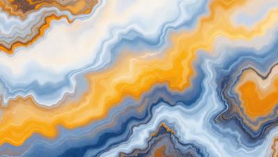 The primary subject of the image is a colorful, abstract art piece featuring a mix of blue, yellow, and orange hues. The setting is a blue and white background, which provides a contrasting backdrop for the artwork. The visual style appears to be a combination of digital art and illustration, creating a unique and eye-catching design. The colors and mood of the image are vibrant and lively, evoking a sense of energy and creativity.