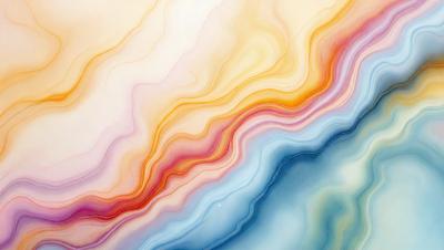 The primary subject of the image is a colorful, abstract painting featuring a variety of colors and patterns. The painting is displayed on a wall, creating a vibrant and lively atmosphere. The visual style of the painting suggests that it is a digital art or illustration, rather than a photo or traditional painting. The dominant colors in the painting include shades of blue, pink, and orange, creating a warm and inviting mood.