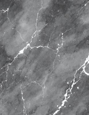 The primary subject of the image is a marble wall with a pattern of white and grey veins. The setting is a room with a grey marble floor. The visual style is a close-up of the marble wall, showcasing the intricate vein patterns. The colors and mood of the image are predominantly grey and neutral, giving it a calm and sophisticated atmosphere.