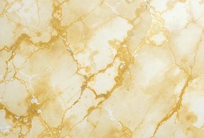 The primary subject of the image is a marble wall with a gold-colored, textured surface. The setting is a room with a white background, and the visual style appears to be a photo of the marble wall. The colors and mood of the image are warm and elegant, with the gold and white tones creating a luxurious and sophisticated atmosphere.