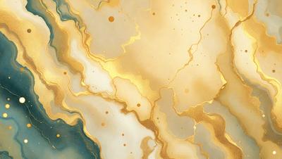 The primary subject of the image is a painting featuring a gold background with a white and blue color scheme. The painting is a mix of digital art and illustration, creating a visually appealing and unique piece. The gold background and white and blue colors evoke a sense of luxury and sophistication, while the painting's artistic style adds a touch of creativity and imagination to the scene.