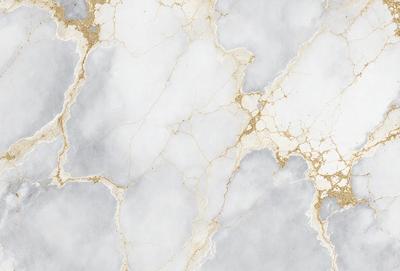 The primary subject of the image is a marble wall with a gold-like texture. The setting is a room with a white marble floor. The visual style is a close-up of the marble wall, showcasing its unique texture and appearance. The colors and mood of the image are predominantly white and gold, giving it a luxurious and elegant feel.