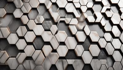 The primary subject of the image is a patterned wall made of marble. The setting is a room with a marble wall as the main focus. The visual style is a close-up of the marble wall, showcasing its intricate design. The colors and mood of the image are predominantly neutral, with the marble providing a sense of elegance and sophistication.