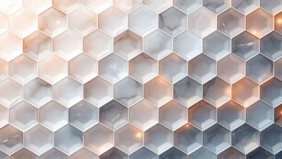 The primary subject of the image is a marble wall with a honeycomb pattern. The setting is a white marble wall, and the visual style is a close-up of the marble wall. The colors and mood of the image are predominantly white, giving it a clean and elegant appearance.