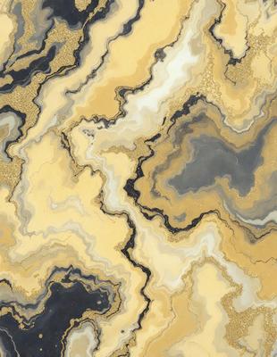 The primary subject of the image is a close-up of a marble-like pattern, which appears to be a painting or a digital artwork. The setting is a yellow and black background, which adds to the visual style. The colors and mood of the image are predominantly yellow and black, creating a bold and striking appearance.
