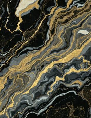 The primary subject of the image is a black and gold marble-like pattern. The setting is a black and gold marble-like surface, which serves as the background. The visual style is a close-up of the marble-like pattern, showcasing its intricate details. The colors and mood of the image are predominantly black and gold, giving it a luxurious and elegant appearance.